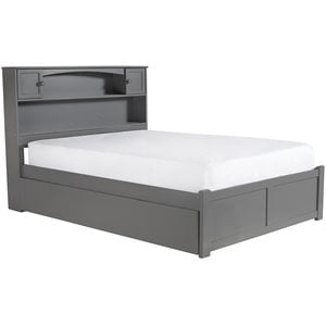 Bowery Hill Farmhouse Solid Wood Bookcase Full Bed with Twin Trundle in Gray