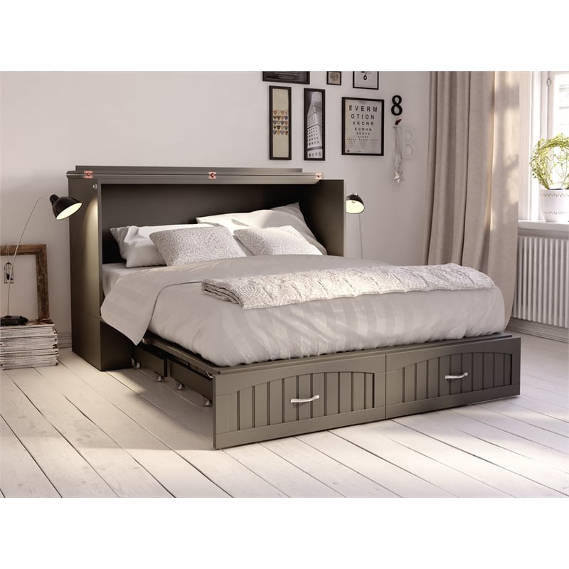 Bowery Hill Traditional Solid Wood Bed Chest with USB Charging Station in Gray