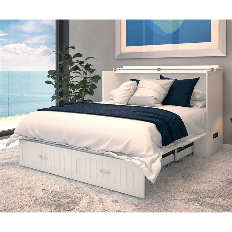 Bowery Hill Traditional Wood Queen Murphy Bed Chest in White