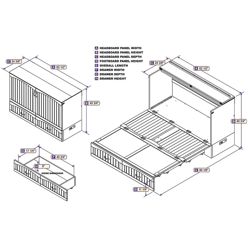 Bowery Hill Traditional Wood Queen Murphy Bed Chest in White