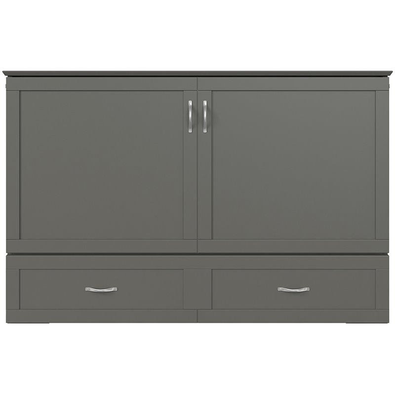 Bowery Hill Traditional Solid Wood Murphy Queen Size Bed Chest in Gray