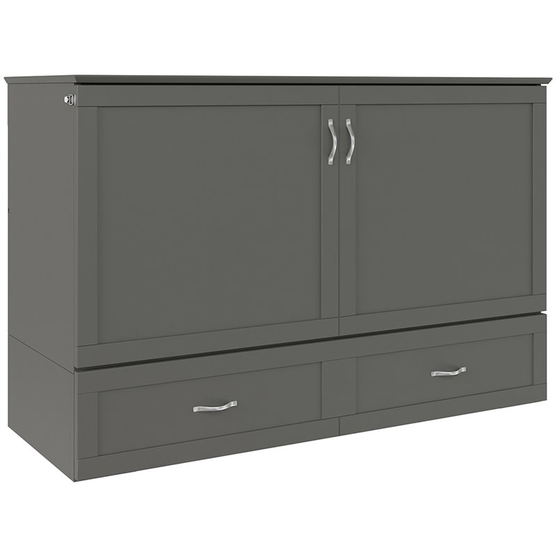 Bowery Hill Traditional Solid Wood Murphy Queen Size Bed Chest in Gray