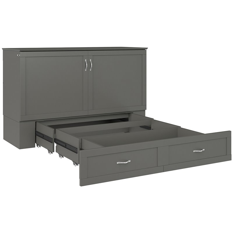 Bowery Hill Traditional Solid Wood Murphy Queen Size Bed Chest in Gray