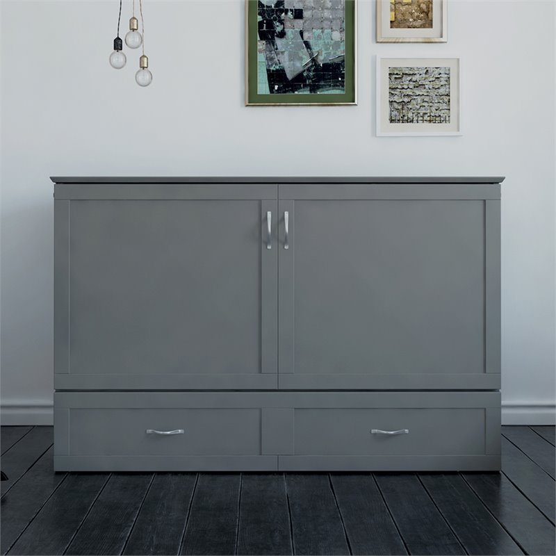 Bowery Hill Traditional Solid Wood Murphy Queen Size Bed Chest in Gray