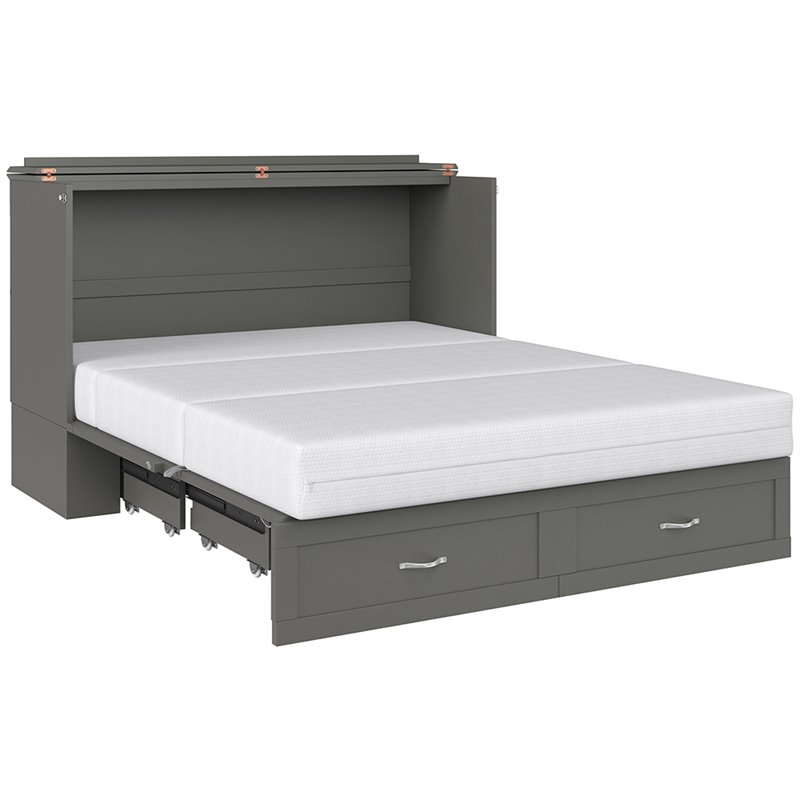 Bowery Hill Traditional Solid Wood Murphy Queen Size Bed Chest in Gray