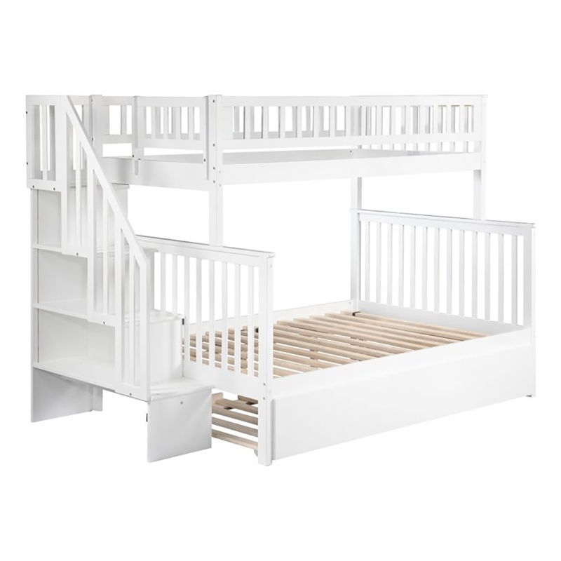 Bowery Hill Traditional Wood Twin over Full Bunk Bed with Trundle in White