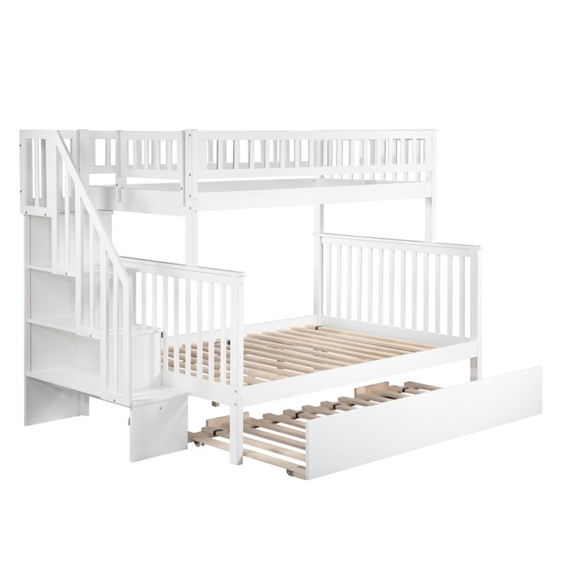 Bowery Hill Traditional Wood Twin over Full Bunk Bed with Trundle in White