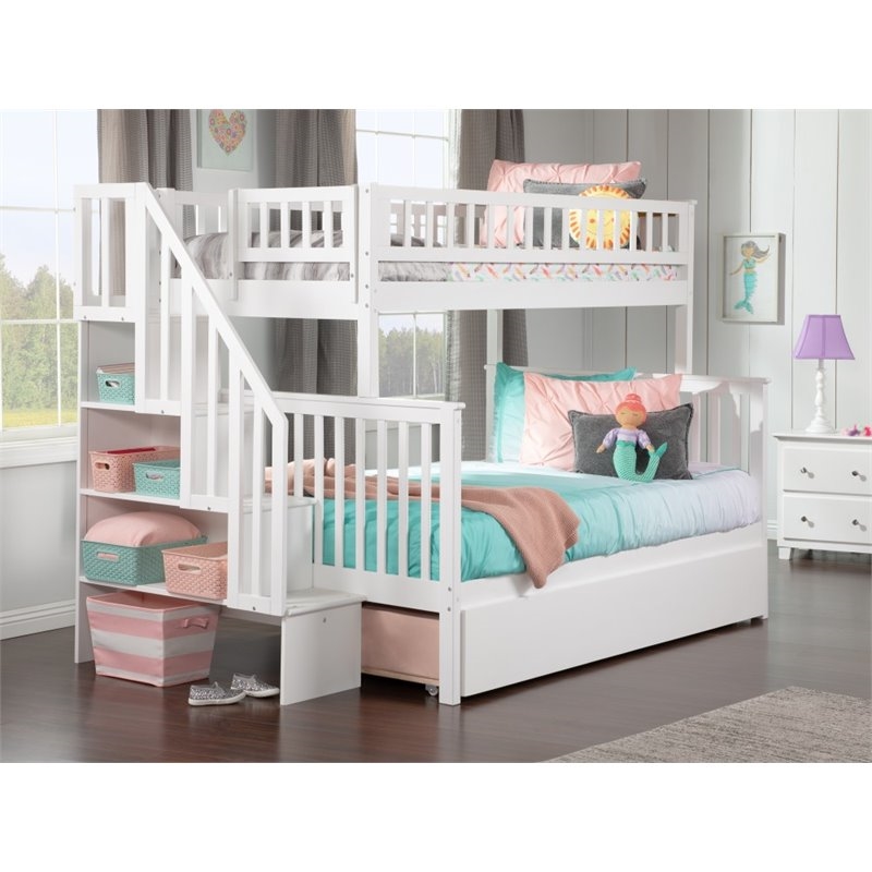 Bowery Hill Traditional Wood Twin over Full Bunk Bed with Trundle in White