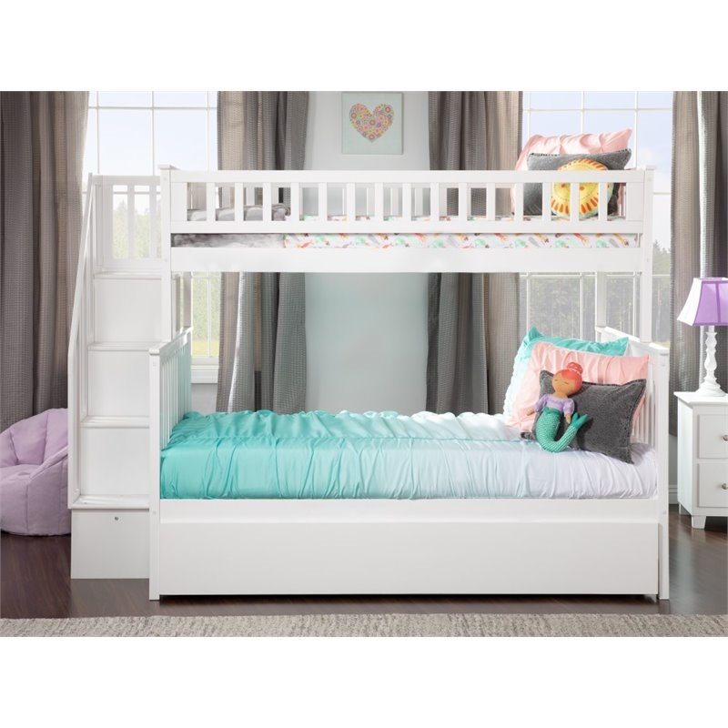 Bowery Hill Traditional Wood Twin over Full Bunk Bed with Trundle in White