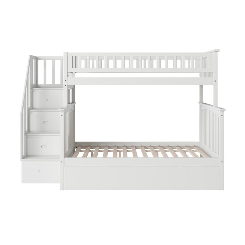 Bowery Hill Traditional Solid Wood Twin over Full Bunk Bed with Trundle in White
