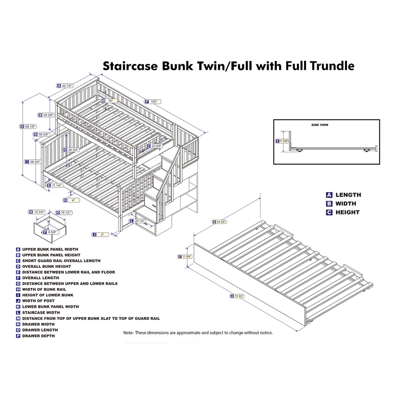 Bowery Hill Traditional Solid Wood Twin over Full Bunk Bed with Trundle in White