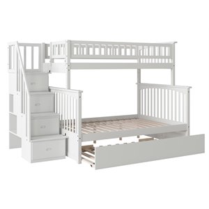 bowery hill traditional solid wood twin over full bunk bed with trundle in white