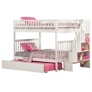 bowery hill solid wood staircase full over full bunk bed with trundle in white