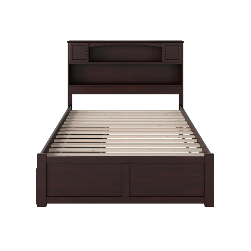 Bowery Hill Solid Wood Bookcase Storage Full Bed in Gray