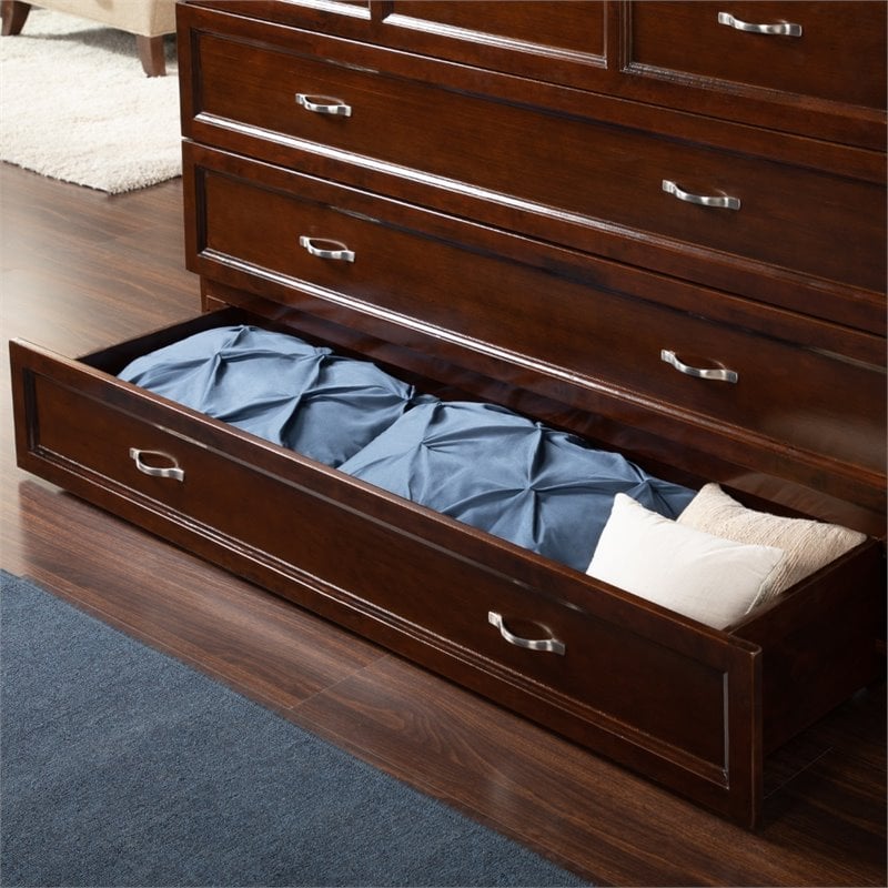 Bowery Hill Queen Traditional Solid Wood Murphy Bed Chest w/ Mattress in Walnut