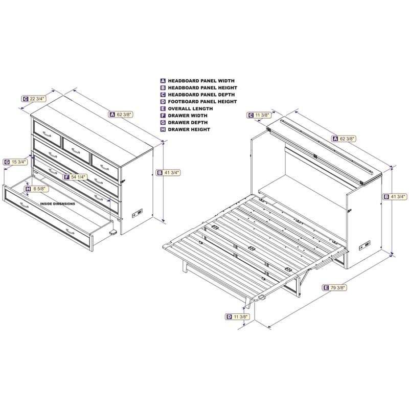 Bowery Hill Queen Traditional Solid Wood Murphy Bed Chest w/ Mattress in Walnut