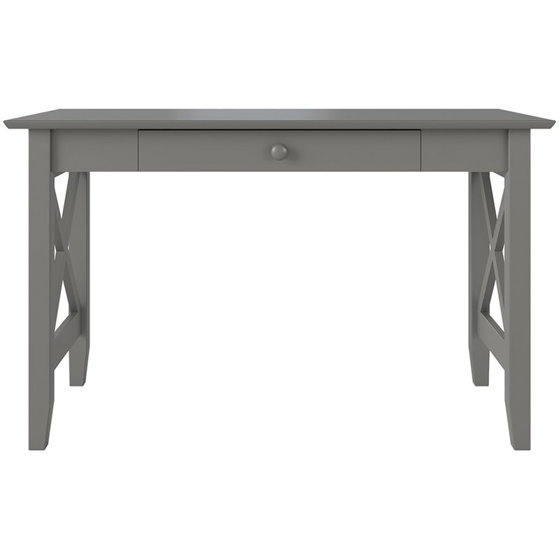 Bowery Hill Farmhouse Solid Wood Writing Desk with Felt Lined Drawer in Gray