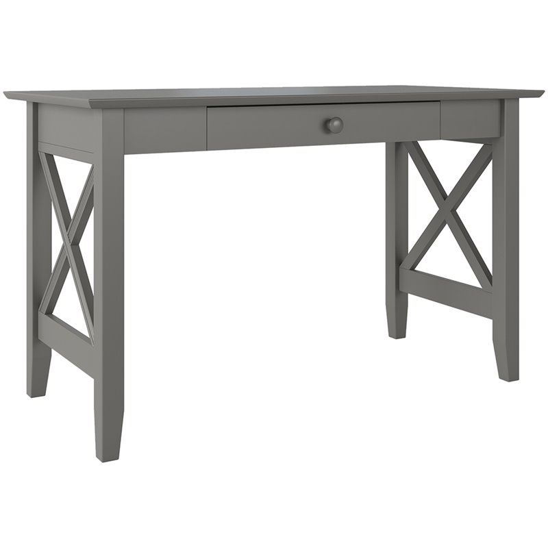 Bowery Hill Farmhouse Solid Wood Writing Desk with Felt Lined Drawer in Gray