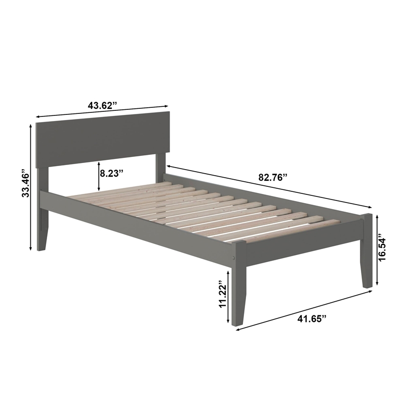 Bowery Hill Solid Wood Twin XL Platform Bed with USB Charging Station in Gray