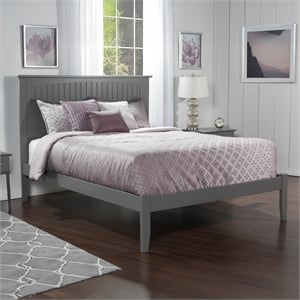 Bowery Hill Modern Solid Wood Queen Platform Bed w/ USB Charging Station in Gray