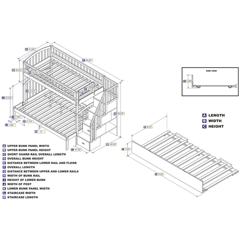 Bowery Hill Solid Wood Staircase Bunk Twin Over Full with Twin Trundle in Gray
