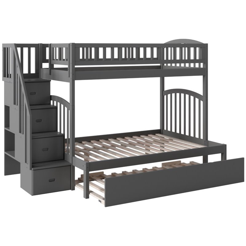 Coaster Logan Solid Wood Twin Bunk Bed with Trundle Bed in Cappuccino