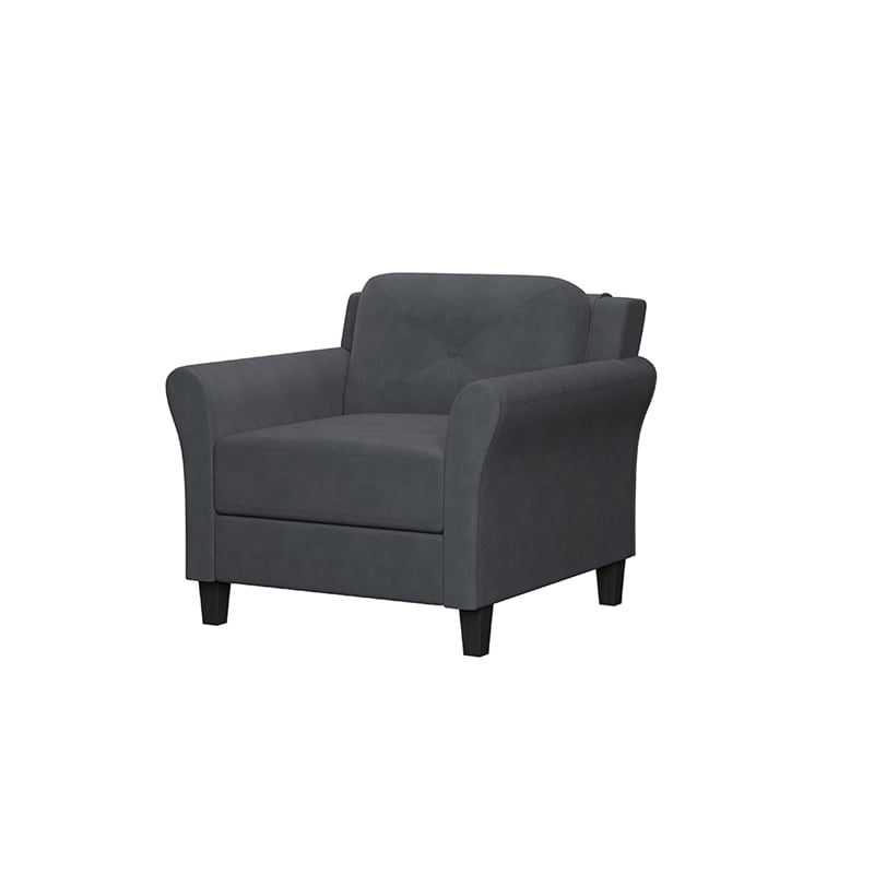 Bowery Hill Rolled Arm Contemporary Microfiber & Wood Chair in Dark Gray