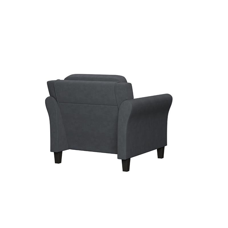 Bowery Hill Rolled Arm Contemporary Microfiber & Wood Chair in Dark Gray