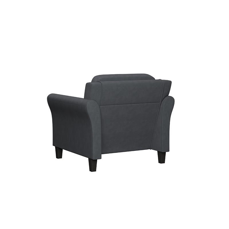 Bowery Hill Rolled Arm Contemporary Microfiber & Wood Chair in Dark Gray