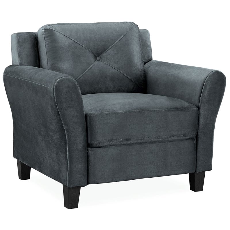 Bowery Hill Rolled Arm Contemporary Microfiber & Wood Chair in Dark Gray