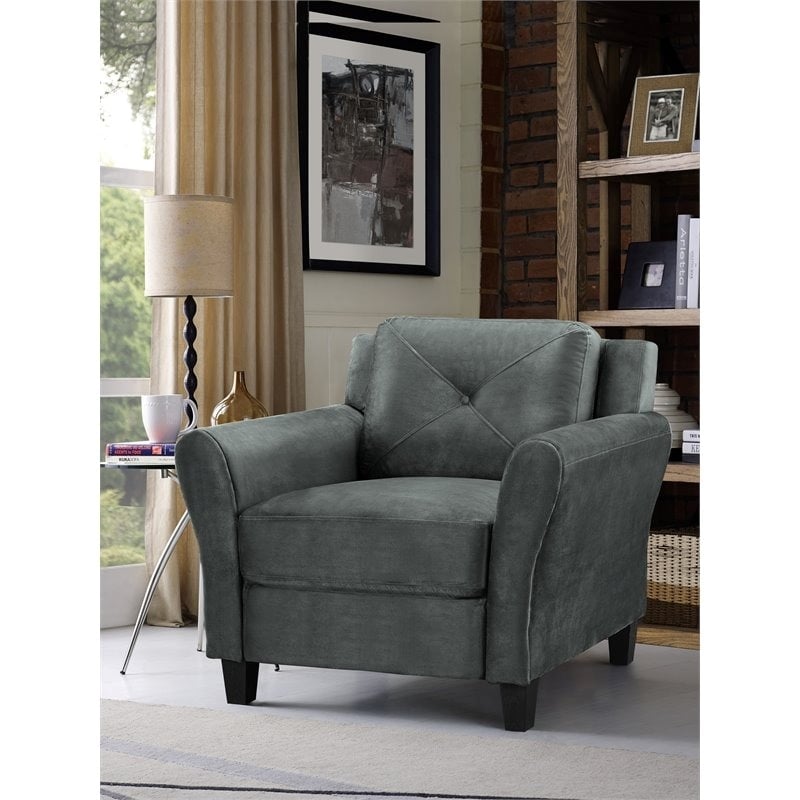 Bowery Hill Rolled Arm Contemporary Microfiber & Wood Chair in Dark Gray