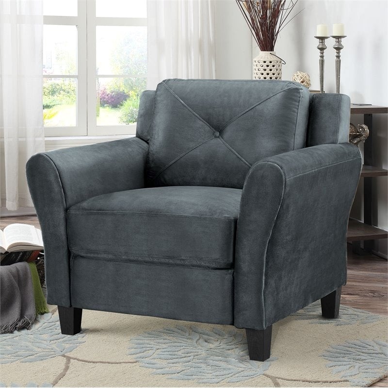 Bowery Hill Rolled Arm Contemporary Microfiber & Wood Chair in Dark Gray