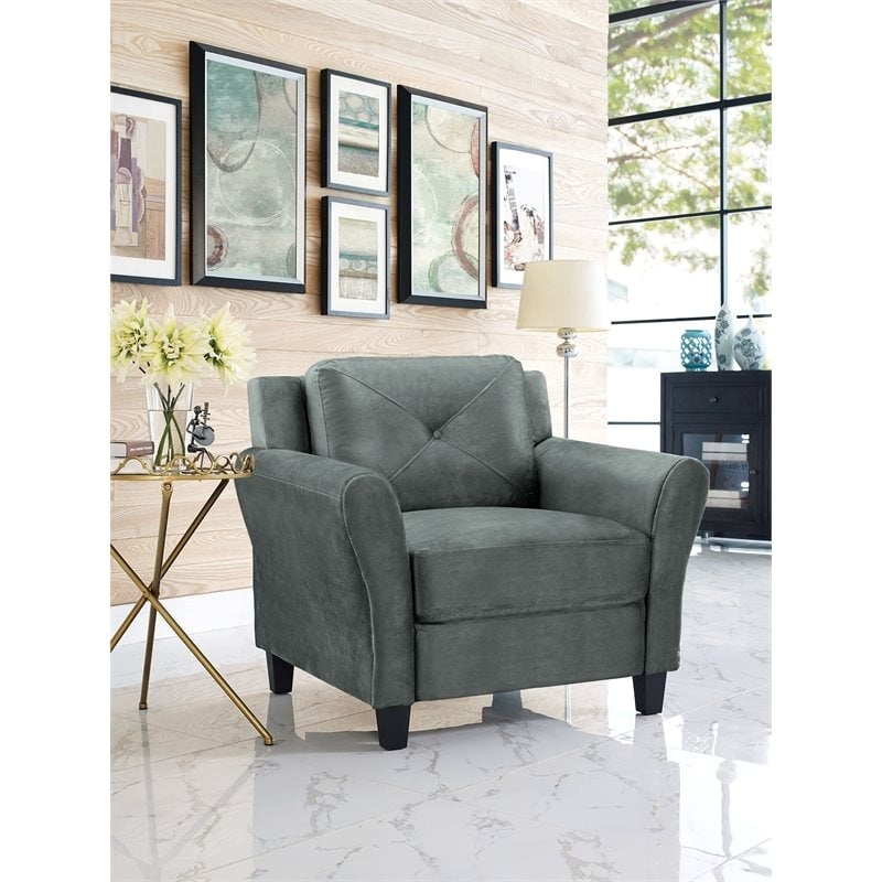 Bowery Hill Rolled Arm Contemporary Microfiber & Wood Chair in Dark Gray