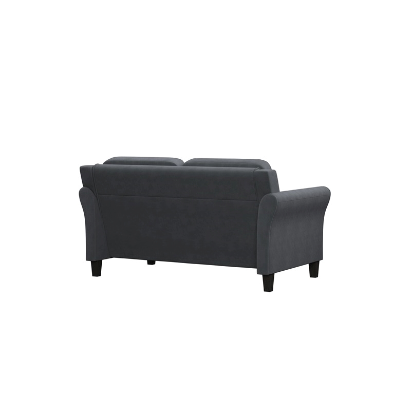 Bowery Hill Rolled Arm Contemporary Microfiber & Wood Loveseat in Dark Gray