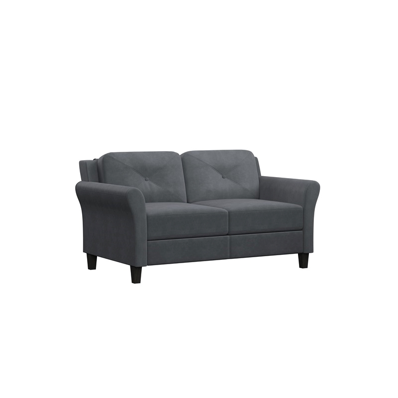 Bowery Hill Rolled Arm Contemporary Microfiber & Wood Loveseat in Dark Gray