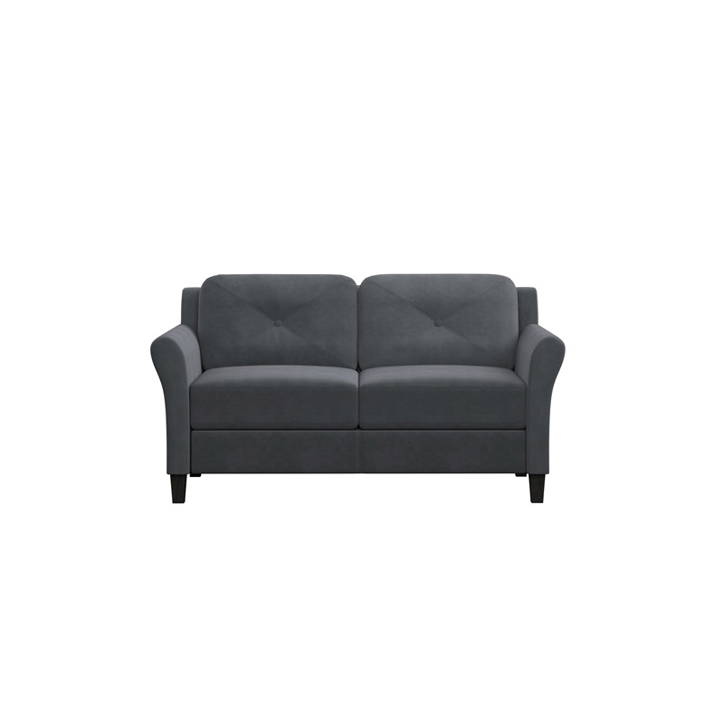 Bowery Hill Rolled Arm Contemporary Microfiber & Wood Loveseat in Dark Gray
