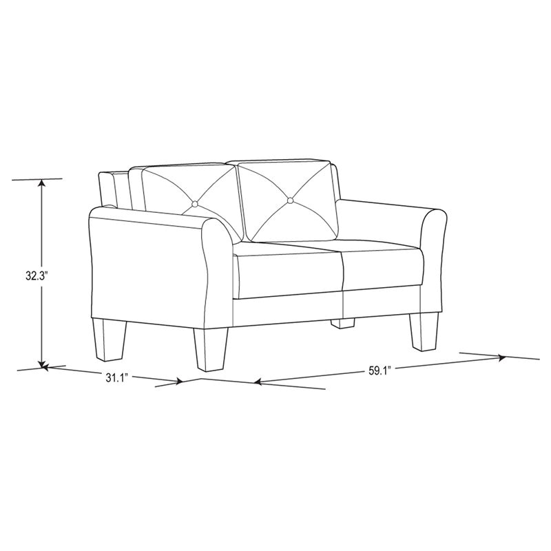 Bowery Hill Rolled Arm Contemporary Microfiber & Wood Loveseat in Dark Gray