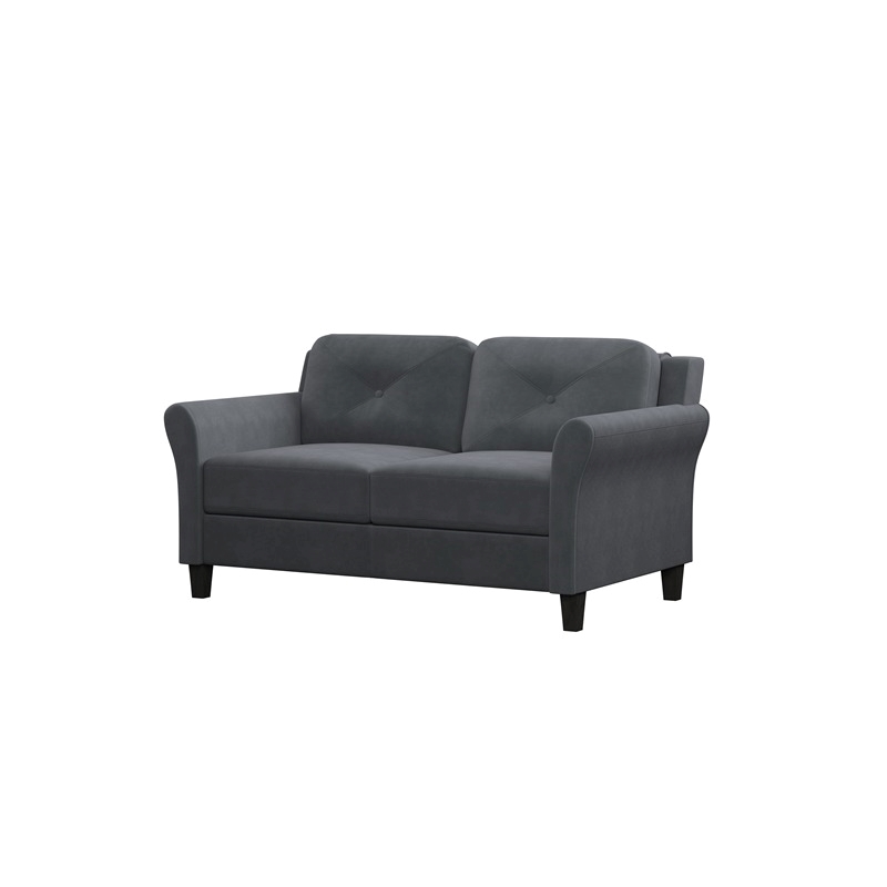 Bowery Hill Rolled Arm Contemporary Microfiber & Wood Loveseat in Dark Gray