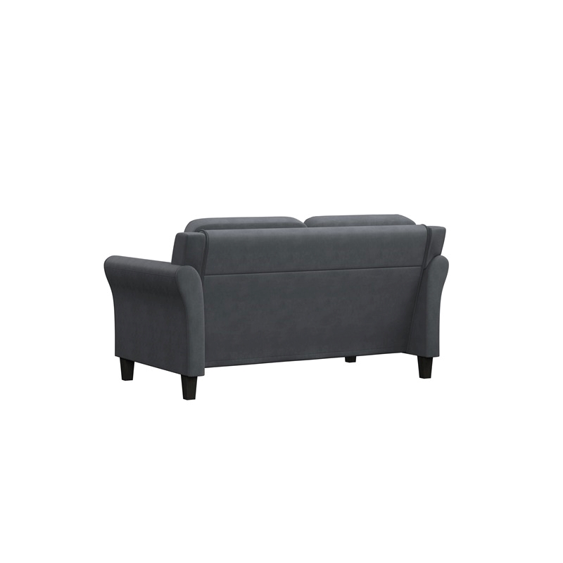 Bowery Hill Rolled Arm Contemporary Microfiber & Wood Loveseat in Dark Gray