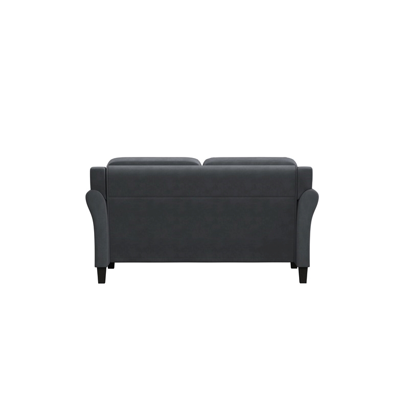 Bowery Hill Rolled Arm Contemporary Microfiber & Wood Loveseat in Dark Gray