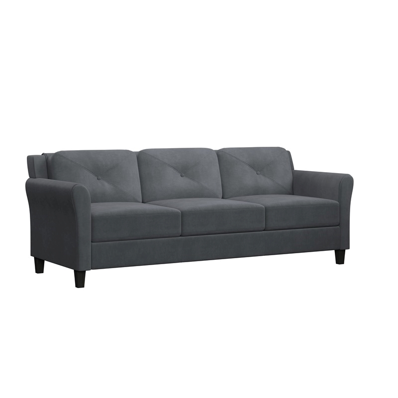 Bowery Hill Rolled Arm Contemporary Microfiber & Wood Sofa in Dark Gray