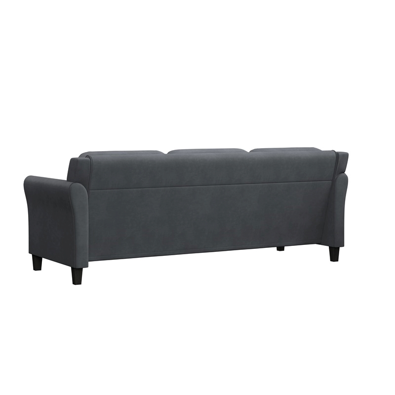 Bowery Hill Rolled Arm Contemporary Microfiber & Wood Sofa in Dark Gray