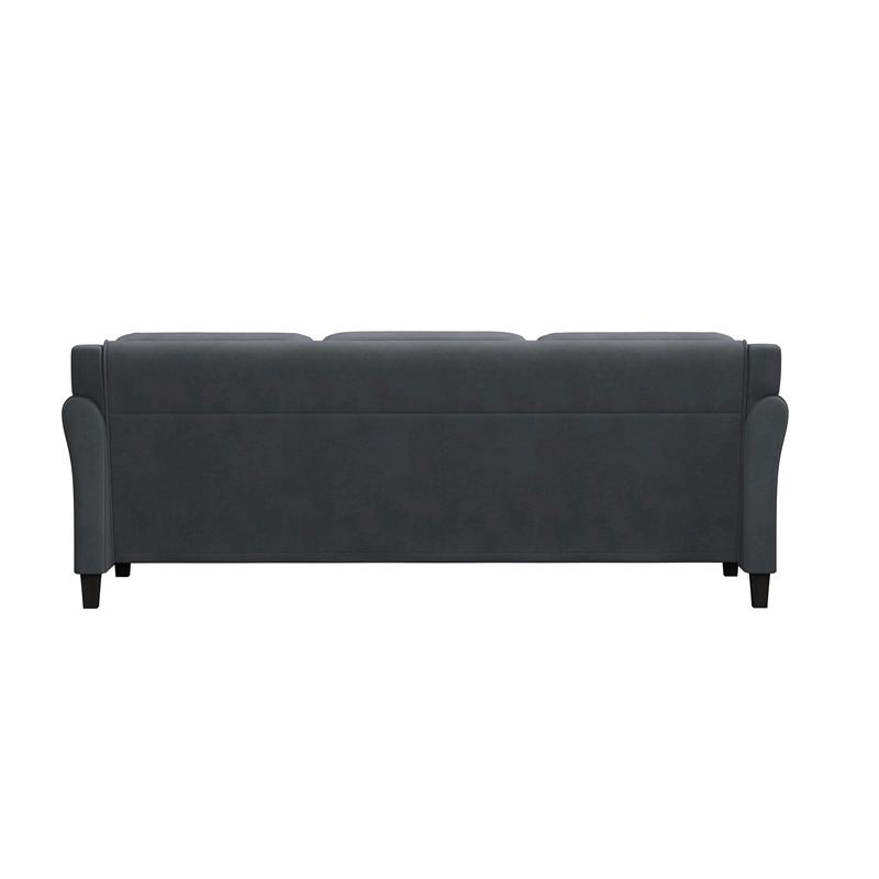 Bowery Hill Rolled Arm Contemporary Microfiber & Wood Sofa in Dark Gray