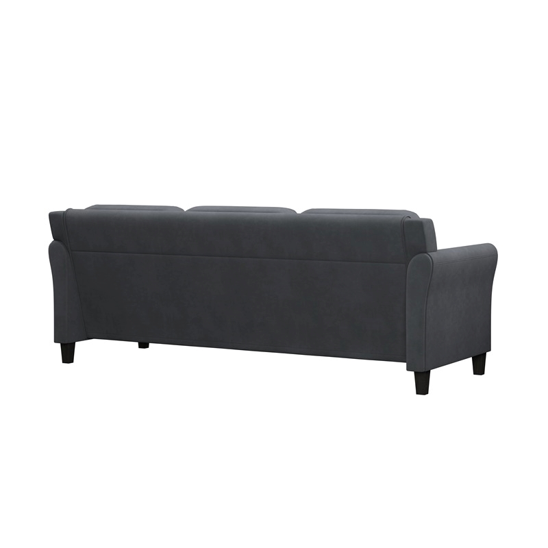 Bowery Hill Rolled Arm Contemporary Microfiber & Wood Sofa in Dark Gray