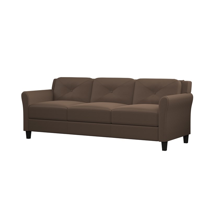 Bowery Hill Cushion Back Transitional Polyester Microfiber Sofa in Brown