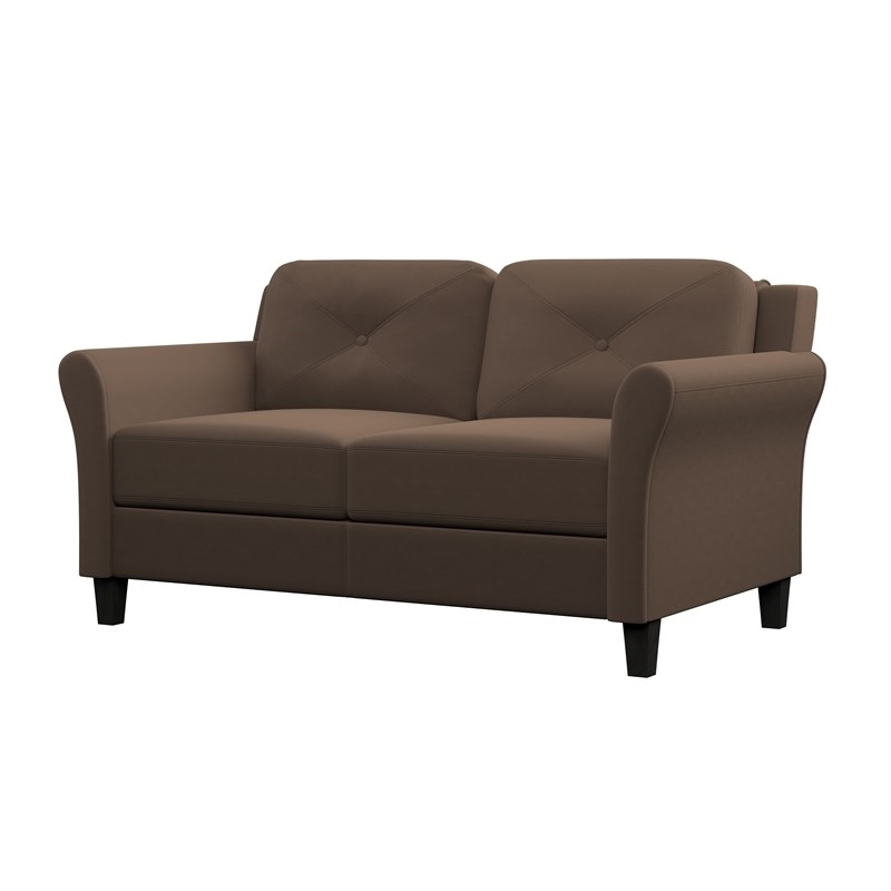 Bowery Hill Cushion Back Transitional Polyester Microfiber Loveseat in Brown