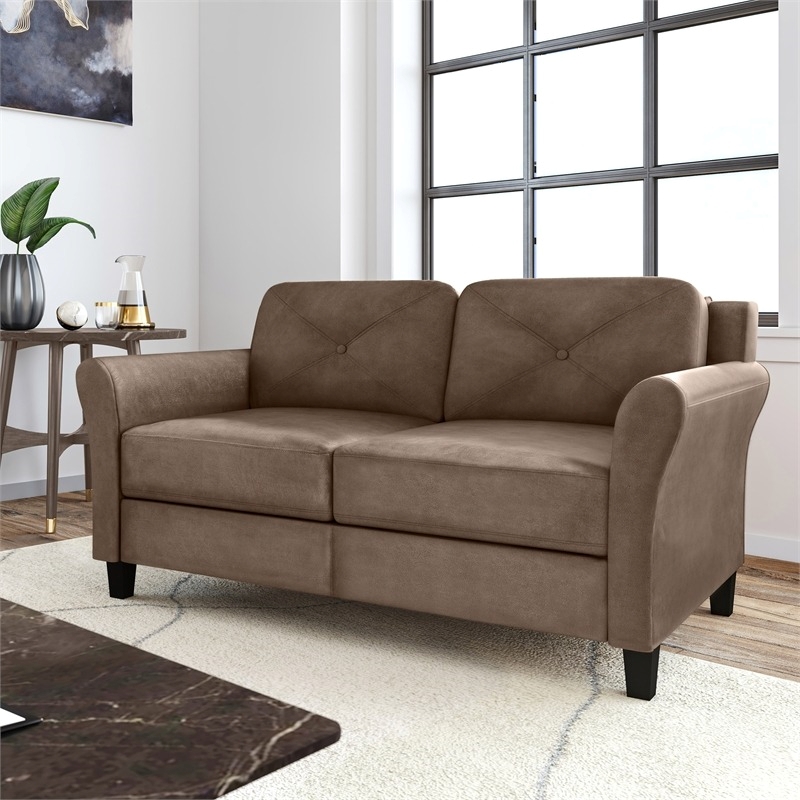 Bowery Hill Cushion Back Transitional Polyester Microfiber Loveseat in Brown