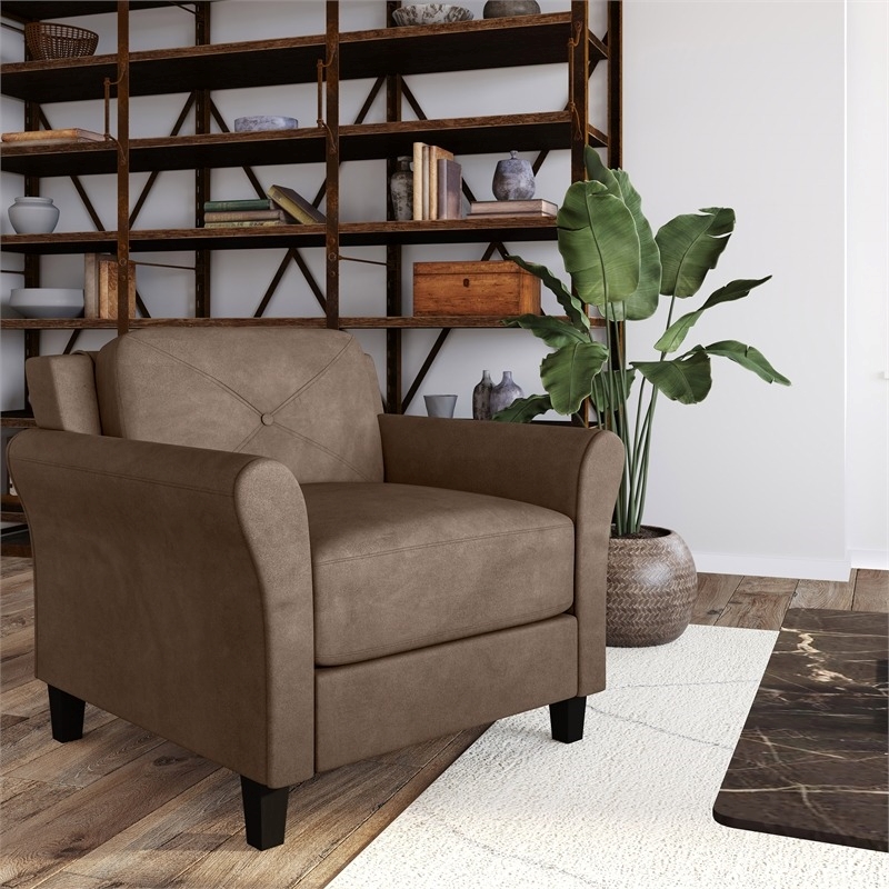 Bowery Hill Tufted Back Transitional Polyester Microfiber Chair in Brown