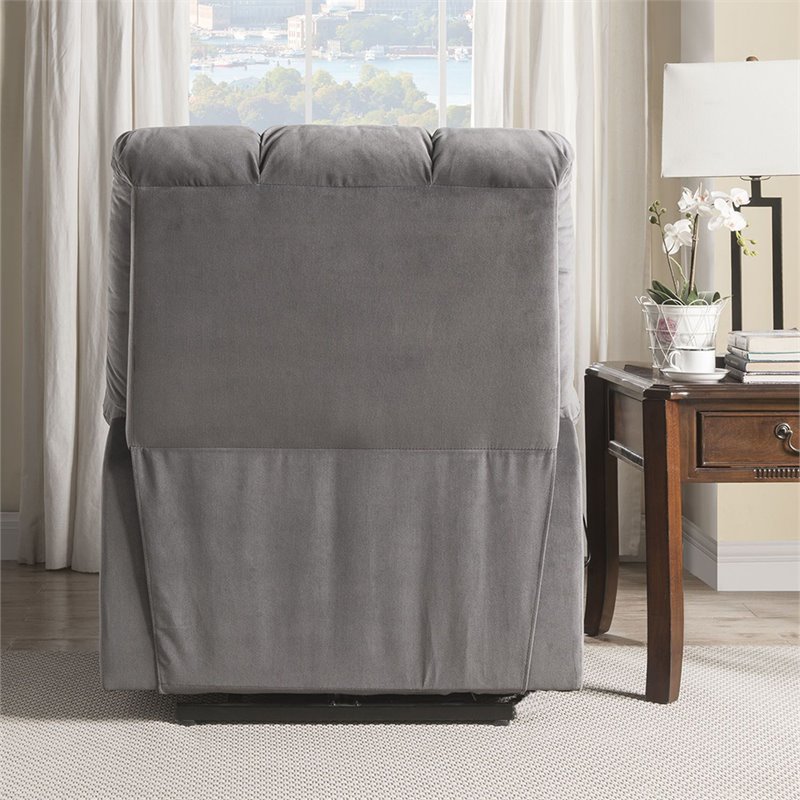 Bowery Hill Velvet Tufted Recliner with Pillowtop Armrests in Gray