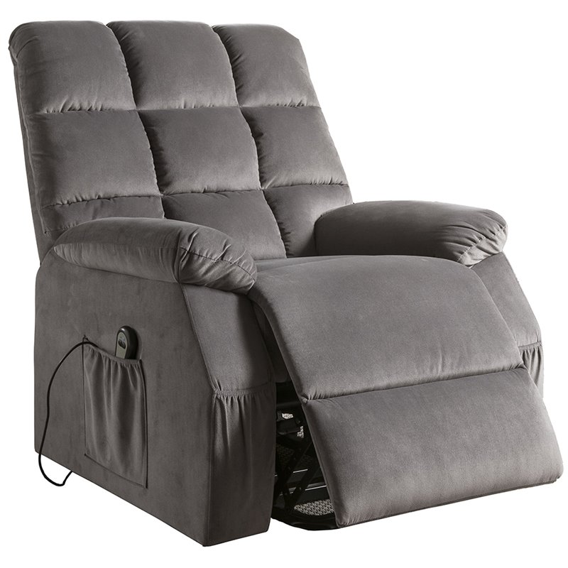 Bowery Hill Velvet Tufted Recliner with Pillowtop Armrests in Gray